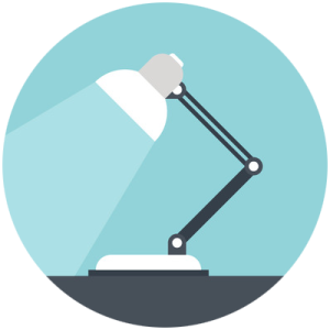 Profile of lamp spotlighting desktop