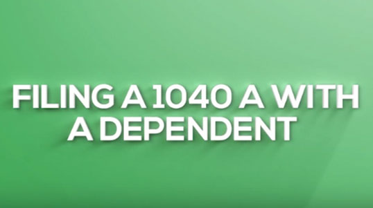 White text on green background reads, "Filing a 1040 A With Dependent"