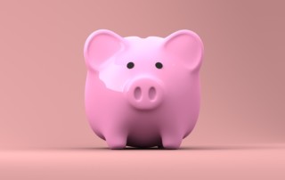 Forward facing piggy bank for annual refunds